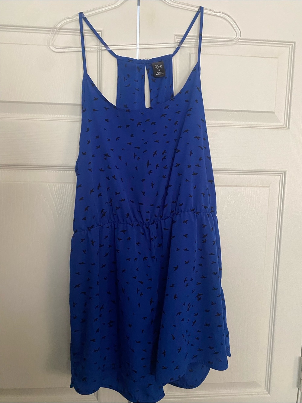 City Streets Royal Blue Dress with Black Bird Print